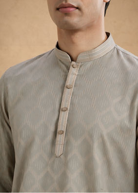 Manyavar Men Sage Green Cotton Self-Textured Short Kurta