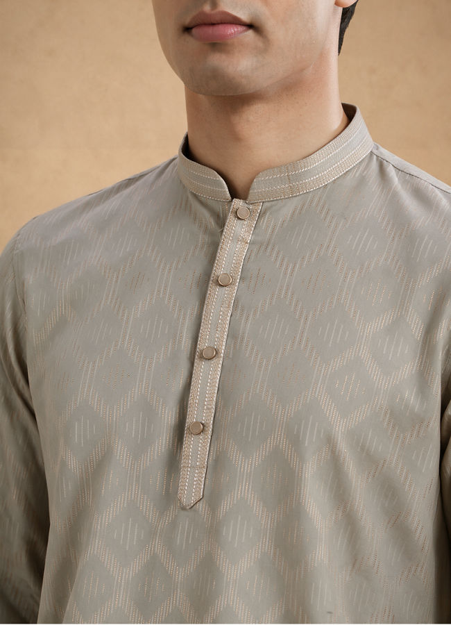 Manyavar Men Sage Green Cotton Self-Textured Short Kurta
