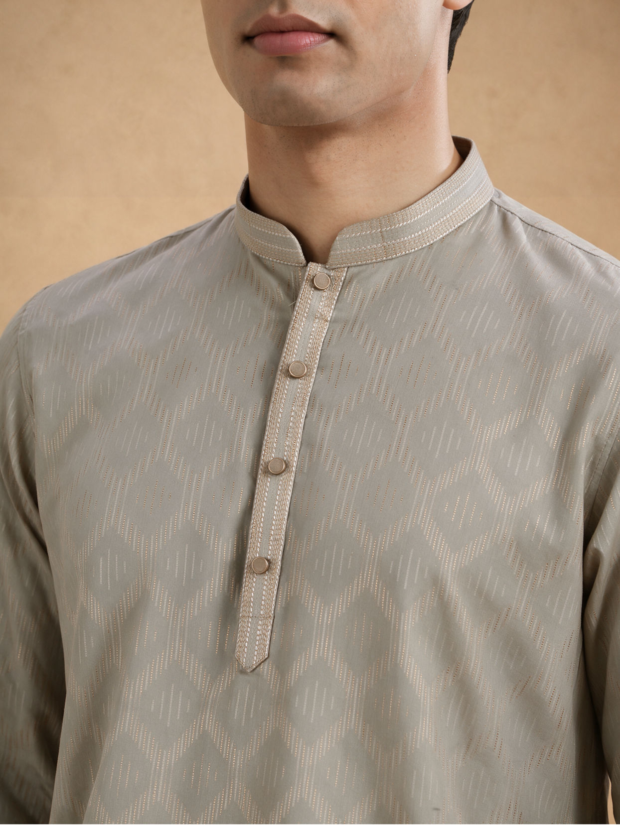 Manyavar Men Sage Green Cotton Self-Textured Short Kurta