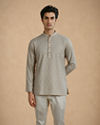 Manyavar Men Sage Green Cotton Self-Textured Short Kurta