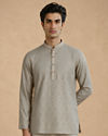 Manyavar Men Sage Green Cotton Self-Textured Short Kurta