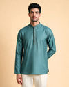 Manyavar Men Teal Green Cotton Short Kurta with Self-Texture