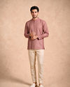 Manyavar Men Dusty Pink Cotton Short Kurta with Embroidery