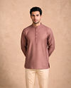 Manyavar Men Dusty Pink Cotton Short Kurta with Embroidery
