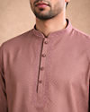 Manyavar Men Dusty Pink Cotton Short Kurta with Embroidery