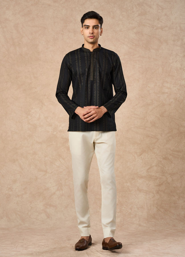 Manyavar Men Black Cotton Short Kurta
