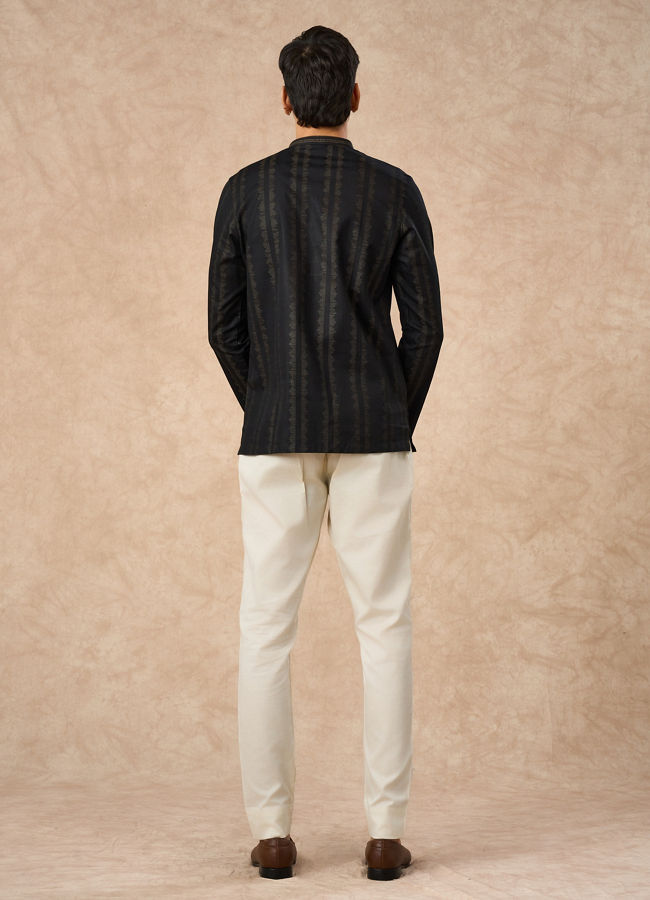 Manyavar Men Black Cotton Short Kurta
