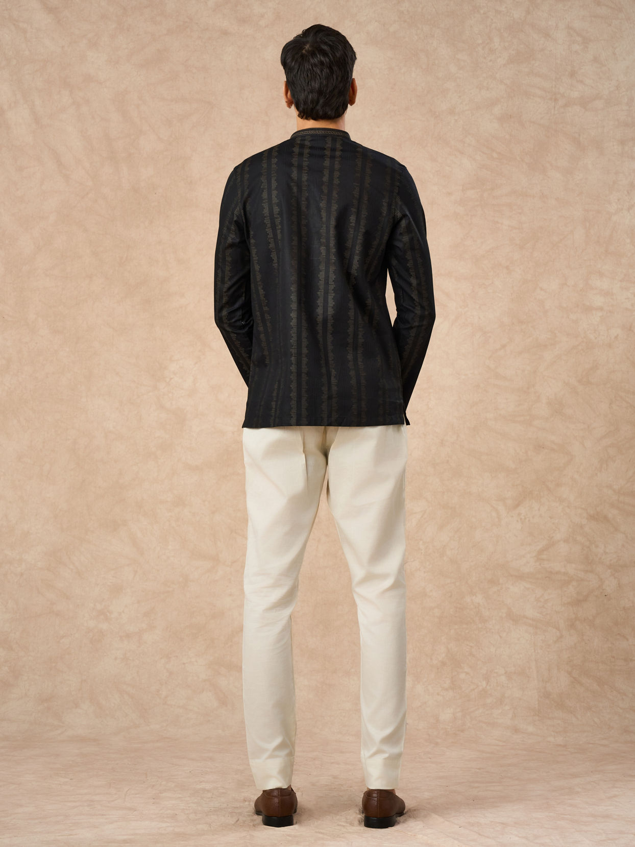 Manyavar Men Black Cotton Short Kurta