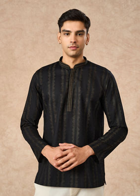 Manyavar Men Black Cotton Short Kurta