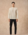 Manyavar Men Cream Cotton Short Kurta with Subtle Pattern