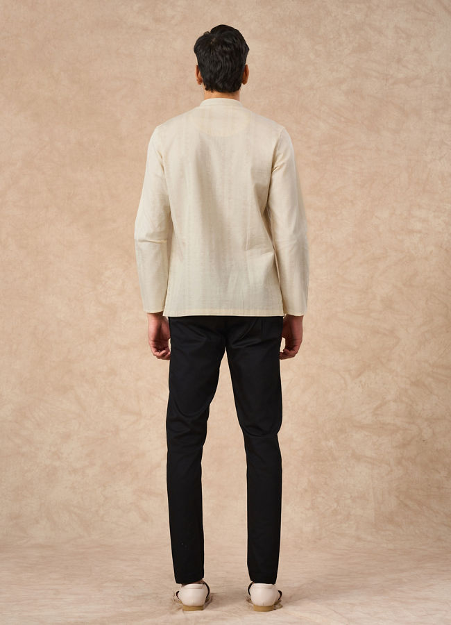 Manyavar Men Cream Cotton Short Kurta with Subtle Pattern