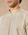Manyavar Men Cream Cotton Short Kurta with Subtle Pattern