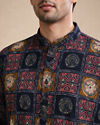 Manyavar Men Blue Cotton Short Kurta with Print