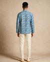 Manyavar Men Blue Blended Cotton Short Kurta with Floral Print
