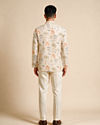 Manyavar Men Cream Blended Cotton Short Kurta with Print
