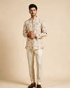Manyavar Men Cream Blended Cotton Short Kurta with Print