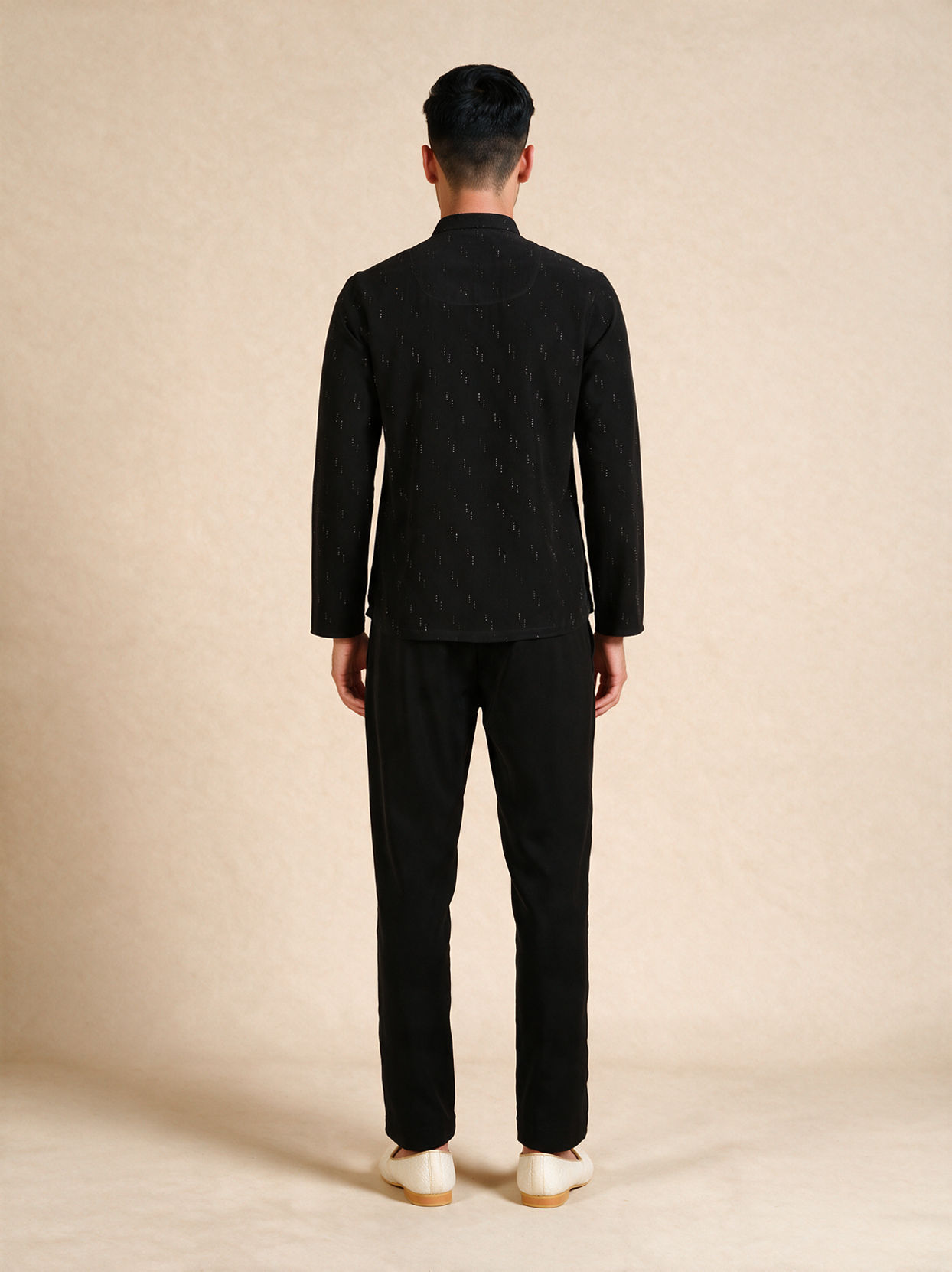 Manyavar Men Black Blended Rayon Short Kurta with Zipper