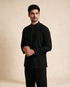 Manyavar Men Black Blended Rayon Short Kurta with Zipper