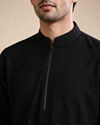 Manyavar Men Black Blended Rayon Short Kurta with Zipper