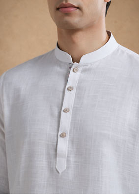 Manyavar Men White Cotton Short Kurta