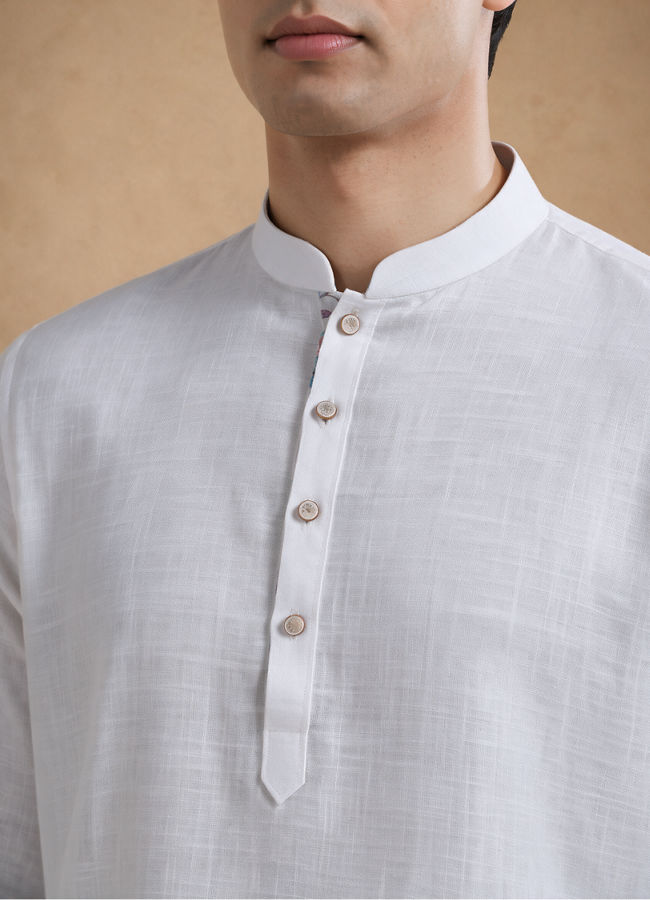 Manyavar Men White Cotton Short Kurta