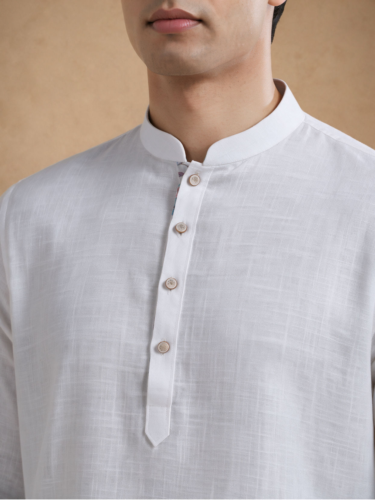 Manyavar Men White Cotton Short Kurta