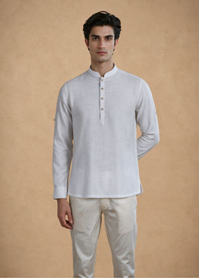 Manyavar Men White Cotton Short Kurta