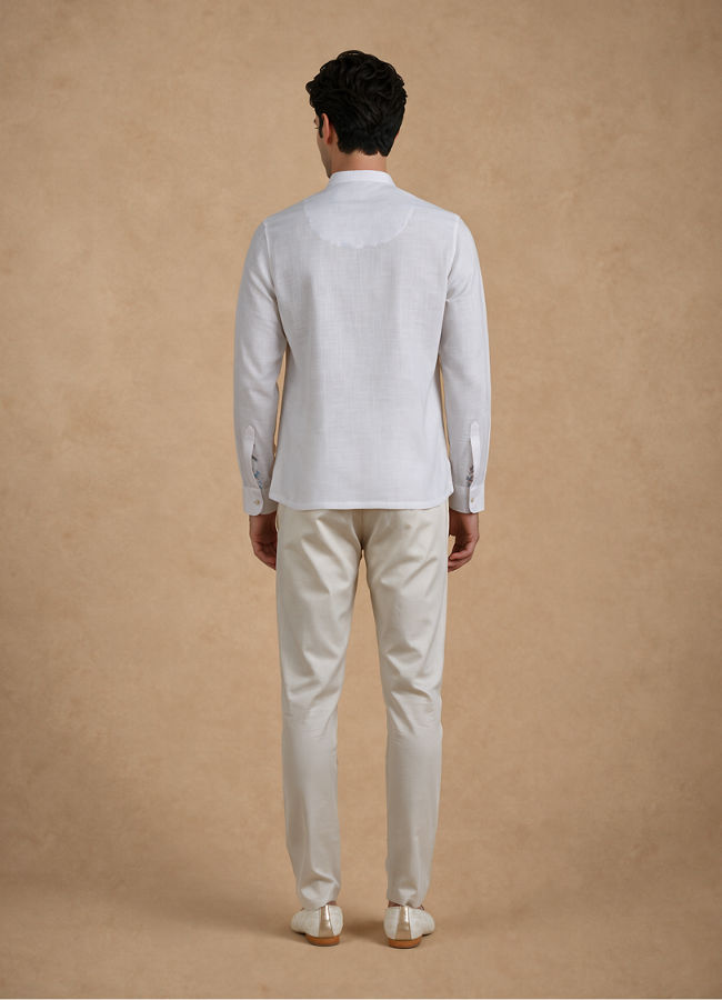 Manyavar Men White Cotton Short Kurta