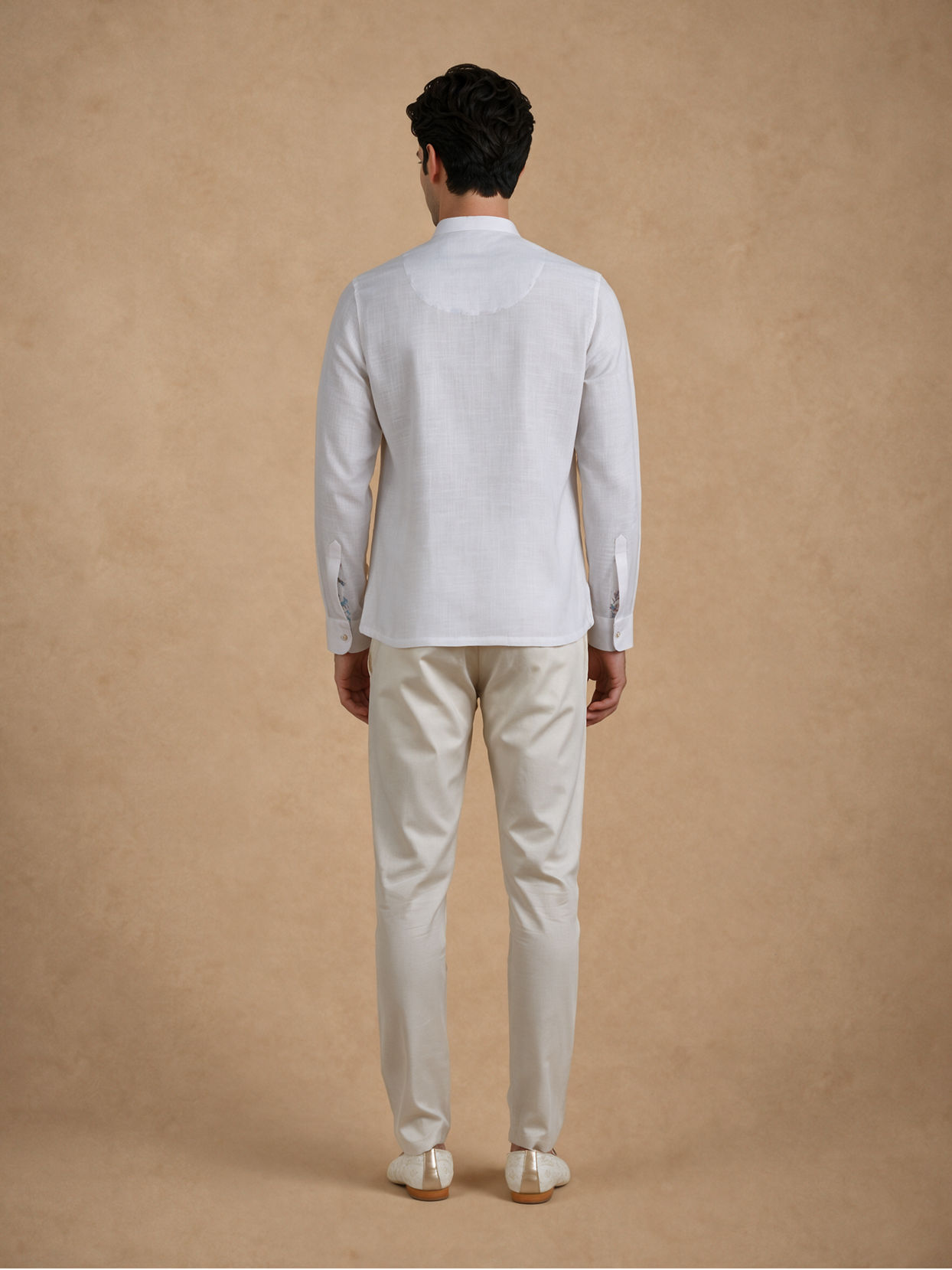 Manyavar Men White Cotton Short Kurta