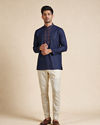 Manyavar Men Dark Blue Blended Viscose Kurta with Embroidery