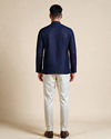 Manyavar Men Dark Blue Blended Viscose Kurta with Embroidery
