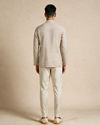 Manyavar Men Beige Blended Linen Short Kurta with Embroidery