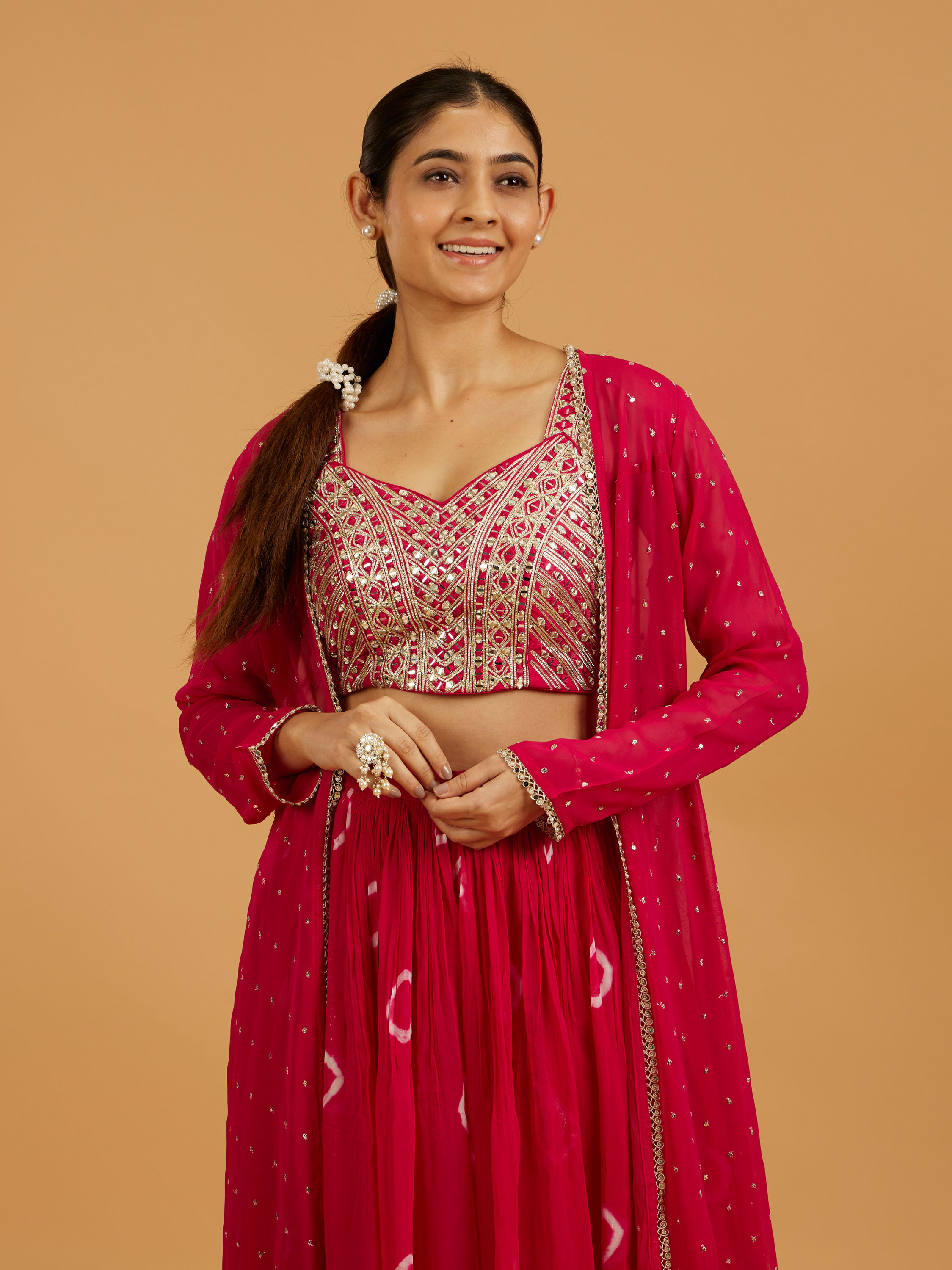 Mohey Women Rani Gota Patti And Mirror Work Long Indo Western