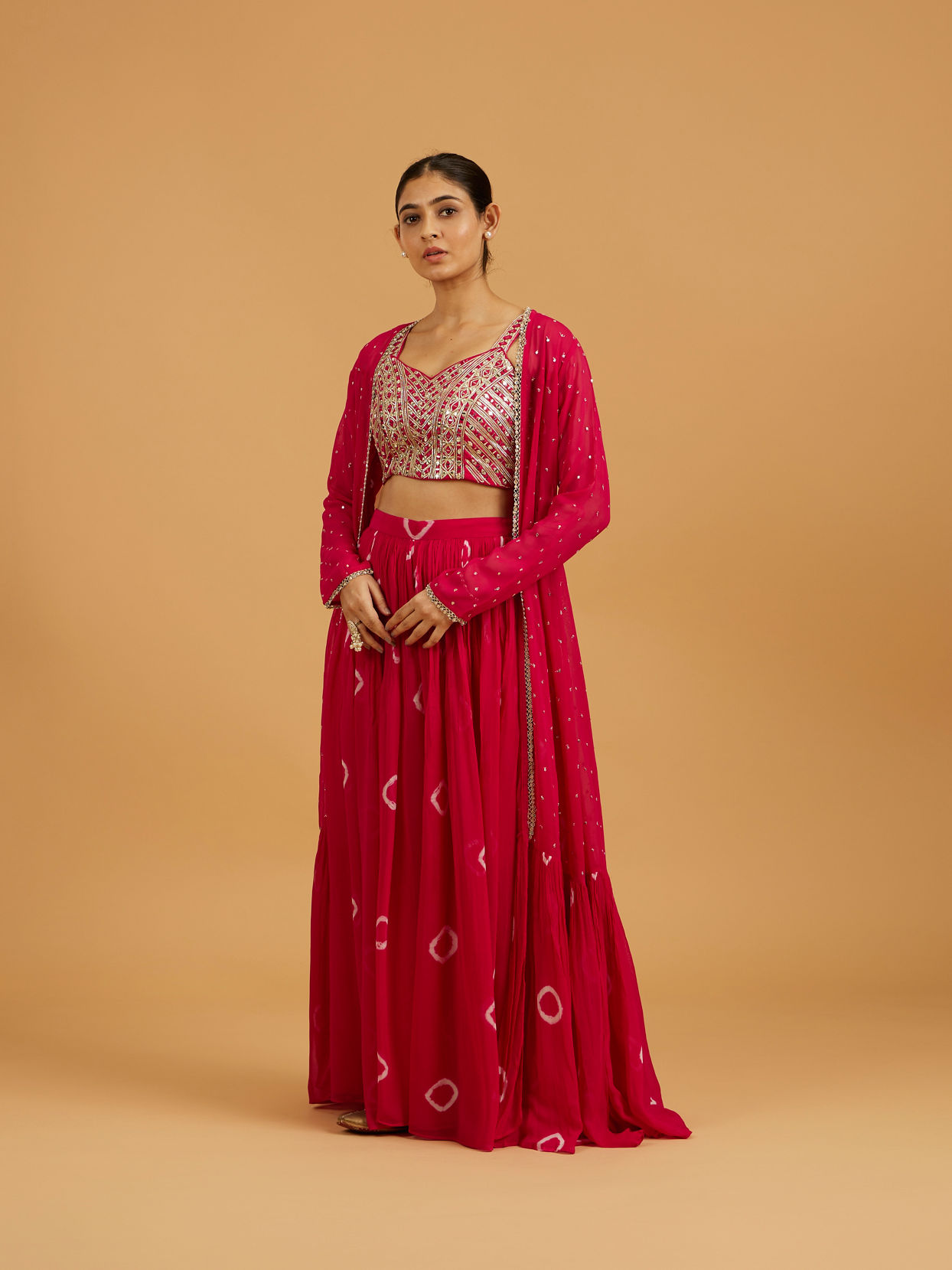 Mohey Women Rani Gota Patti And Mirror Work Long Indo Western