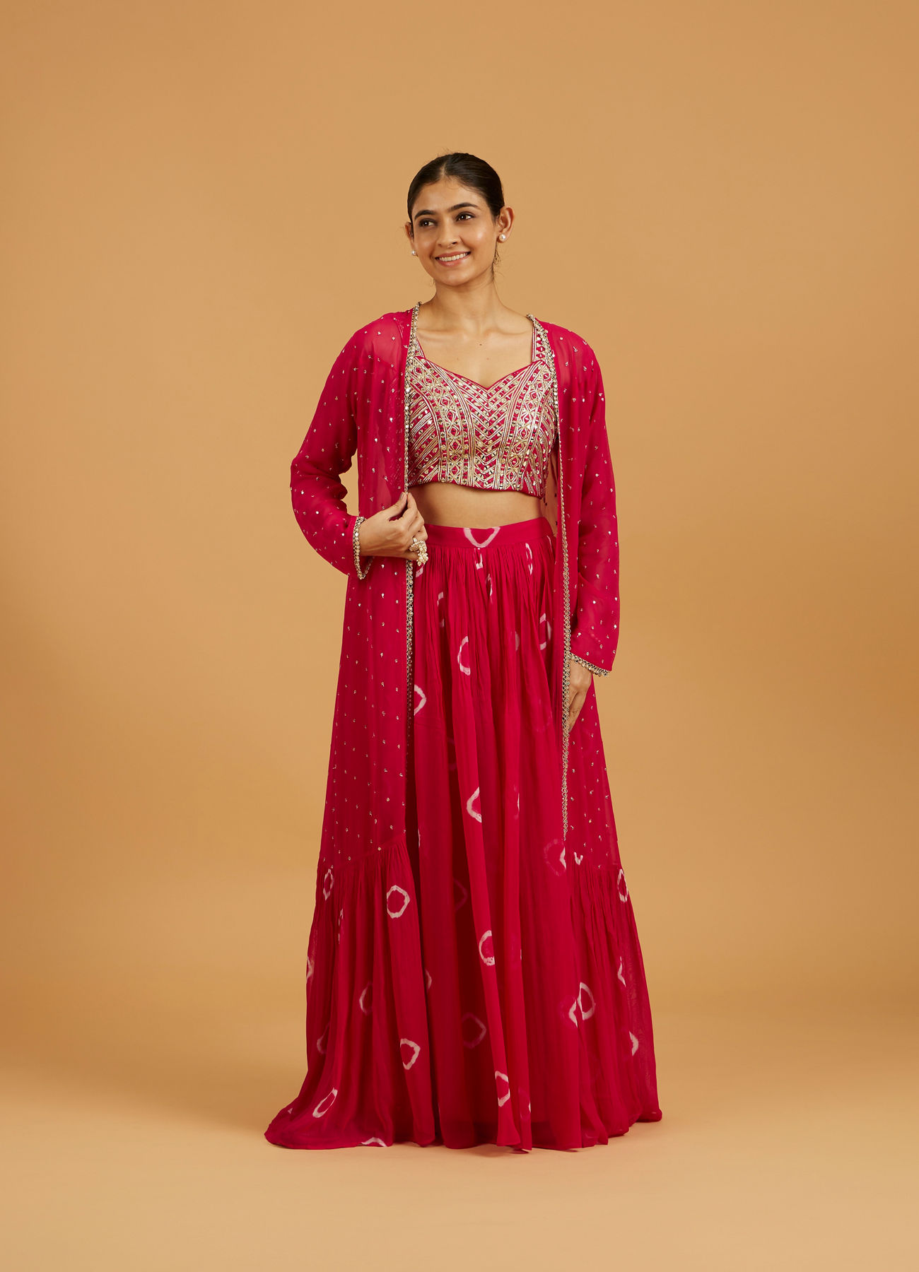 Mohey Women Rani Gota Patti And Mirror Work Long Indo Western