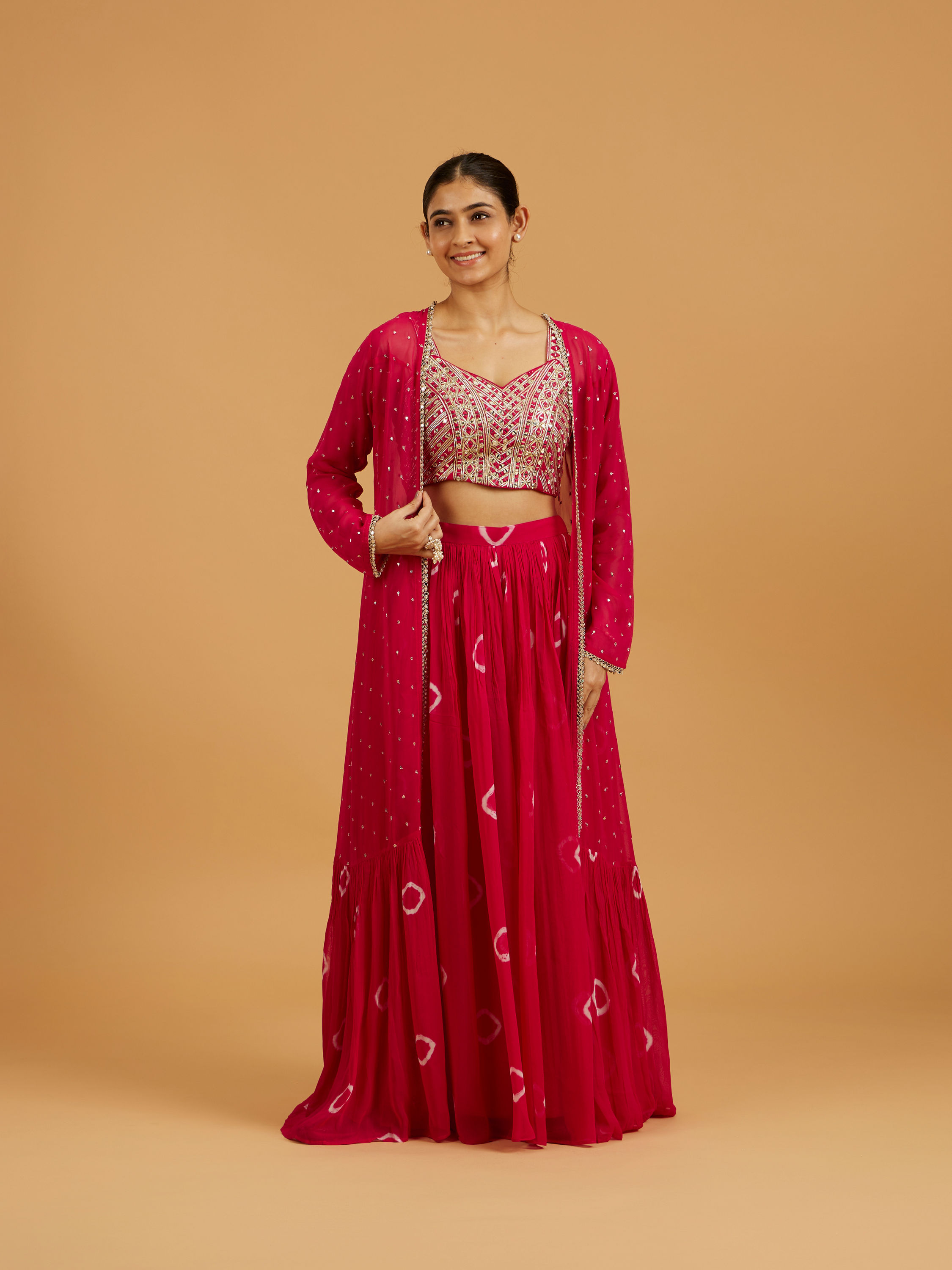 Mohey Women Rani Gota Patti And Mirror Work Long Indo Western