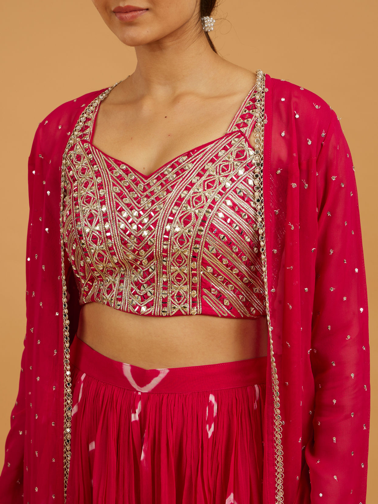 Mohey Women Rani Gota Patti And Mirror Work Long Indo Western