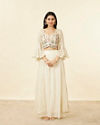 Warm Cream Floral Embroidered Long Indo Western