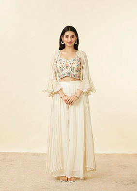 Warm Cream Floral Embroidered Long Suit image number 0