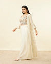 Mohey Women Warm Cream Floral Embroidered Long Indo Western