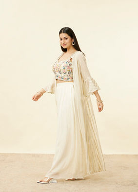 Warm Cream Floral Embroidered Long Suit image number 3