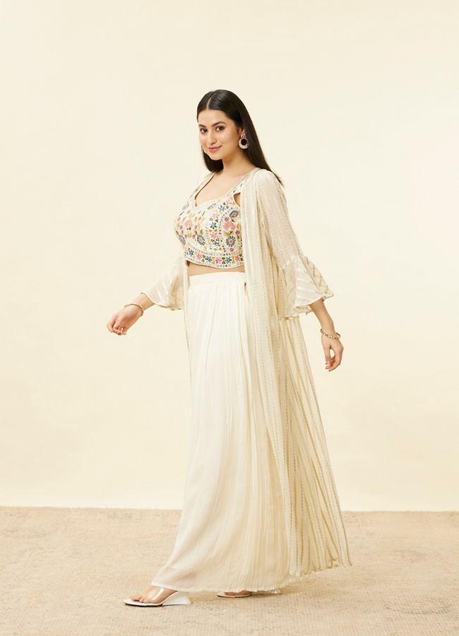 Warm Cream Floral Embroidered Long Suit image number 3