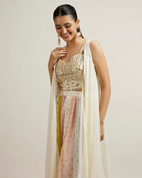 Mohey Women Cream Multi Coloured Sequinned Indo Western