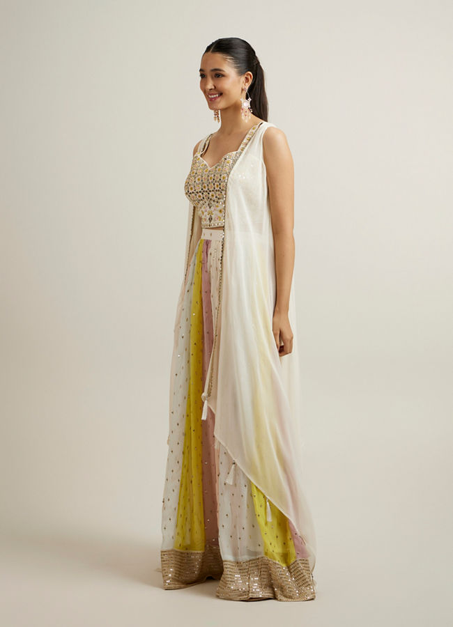 Mohey Women Cream Multi Coloured Sequinned Indo Western