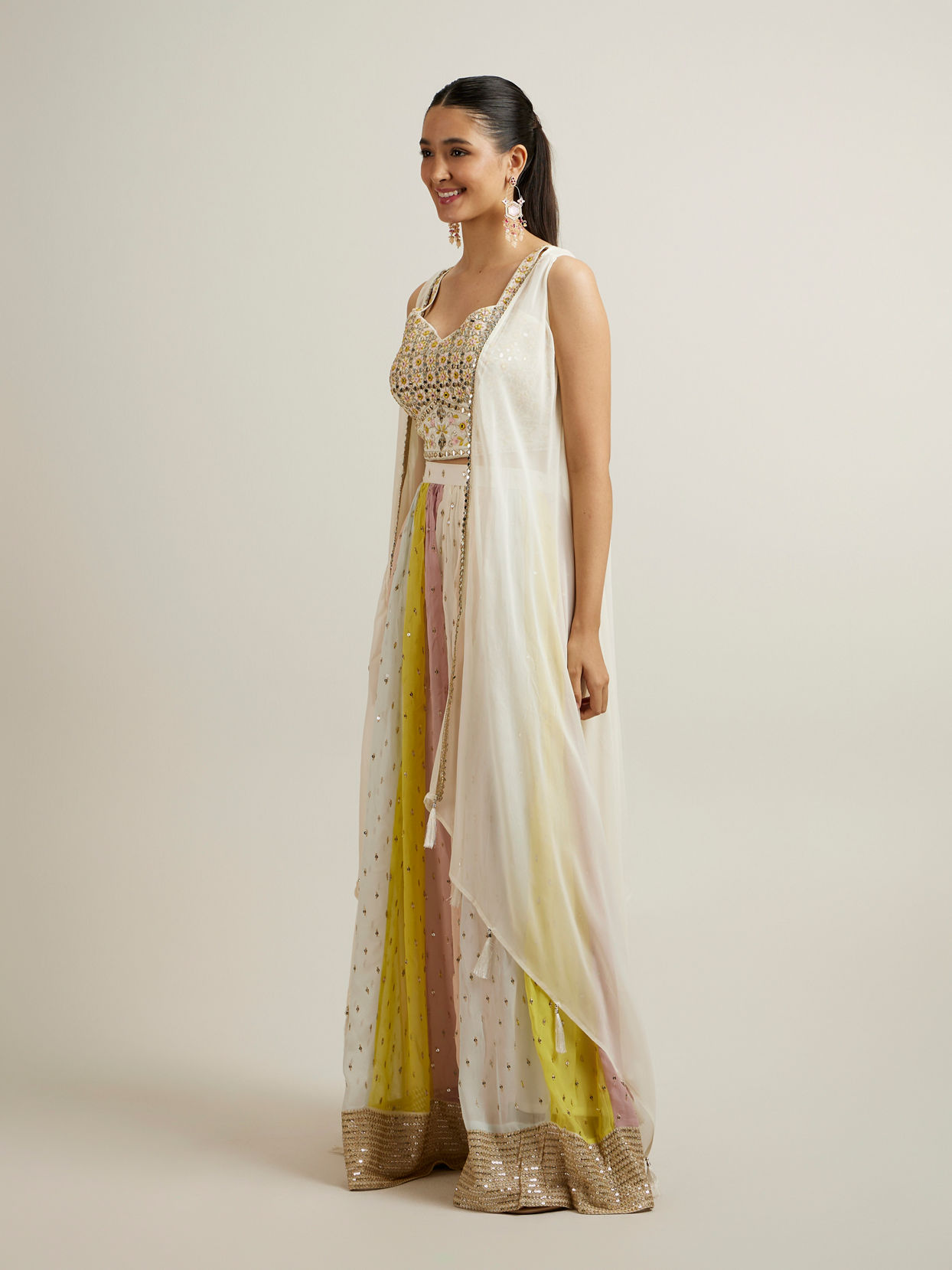 Mohey Women Cream Multi Coloured Sequinned Indo Western
