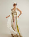 Cream Multi Coloured Sequinned Indo Western