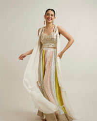 Mohey Women Cream Multi Coloured Sequinned Indo Western