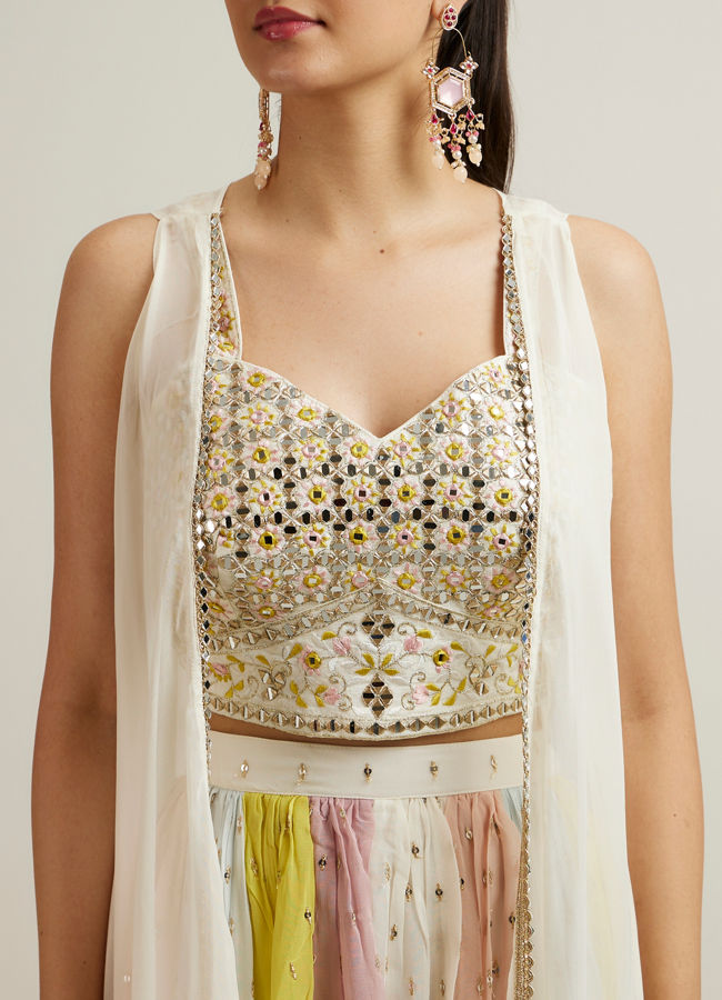 Mohey Women Cream Multi Coloured Sequinned Indo Western