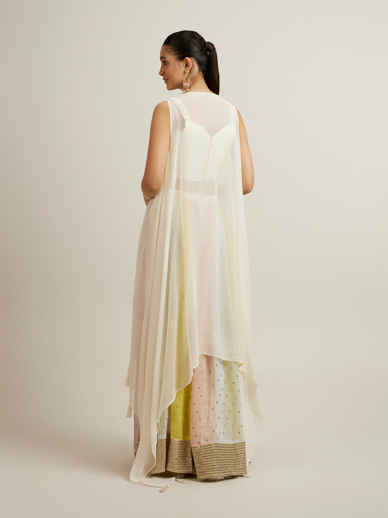 Mohey Women Cream Multi Coloured Sequinned Indo Western