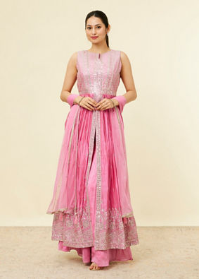 alt message - Mohey Women Pink Sequinned Palazzo Suit image number 0